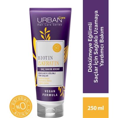 Urban Care  Biotin & Keratin Saç Bakım Kremi Vegan Dökülme Karşıtı Formül, 250 ml, Bitkisel Keraatin İçerir