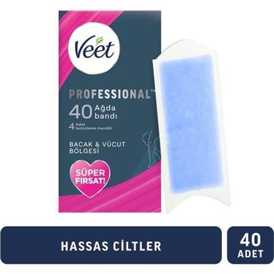 Veet Professional Ağda Bantları 40 Adet Hassas Ciltler İçin Temizleme Mendilli