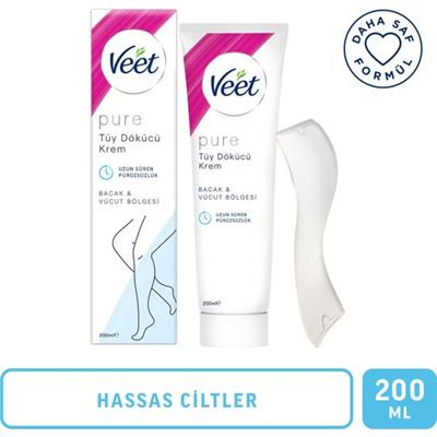 Veet Pure Tüy Dökücü Krem 200 ml Hassas Ciltlere Özel Amonyaksız Ferah Kokulu Dermatolojik Onaylı