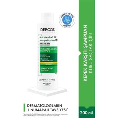 Vichy Dercos Kepek Önleyici Şampuan - Kuru ve Yıpranmış Saçlar için, Hassas Saç Derisine Uygun, 200 ml