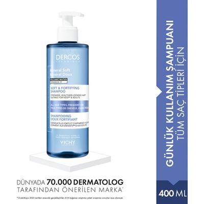 Vichy Dercos Mineral Soft Şampuan 400 ml Tüm Saç Tipleri için Doğal Yumuşaklık ve Gevşeklik