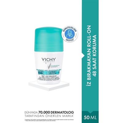 Vichy Hassas Ciltler İçin İz Bırakmayan Terleme Karşıtı Roll-On Deodorant 50 ml – Uzun Süreli Etkili Koruma