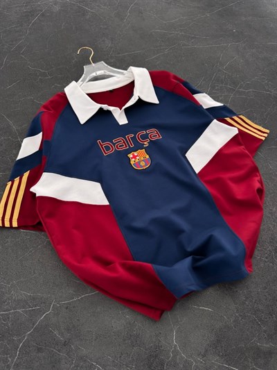 BARÇA POLO YAKA NAKIŞLI OVERSİZE TSHİRT