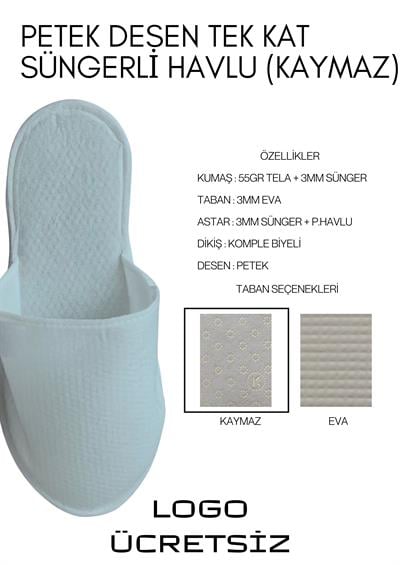 3mm Petek Desen Polyester Kaymaz Taban Tek Kullanımlık Terlik P100-K