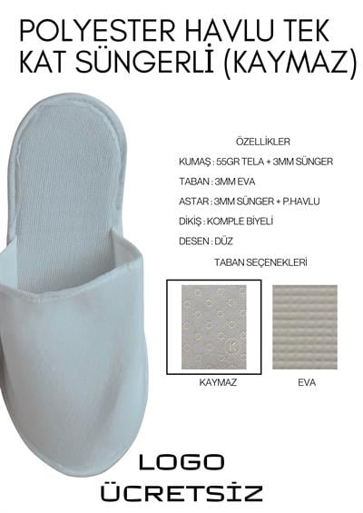 3mm Süngerli Havlu Polyester Kaymaz Taban Tek Kullanımlık Terlik H100-K