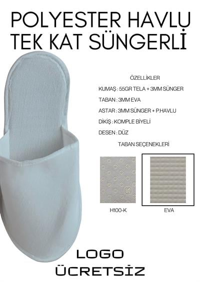 3mm Süngerli Havlu Polyester Tek Kullanımlık Terlik H100