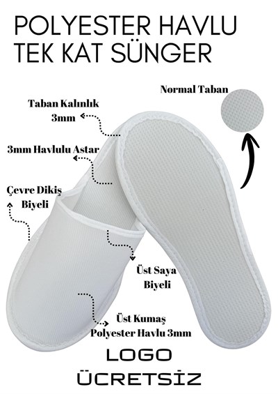 3mm Süngerli Havlu Polyester Tek Kullanımlık Terlik H100