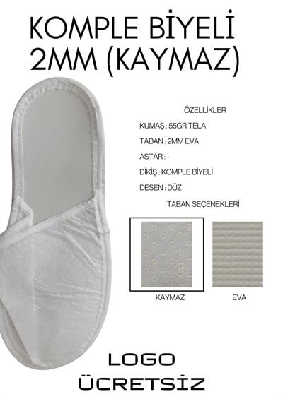 Astarsız 2mm Komple Biyeli  Kaymaz Taban Tek Kullanımlık Terlik T005-K