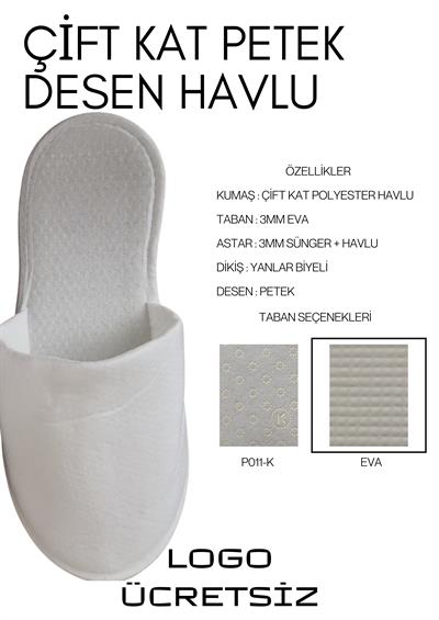 Petek Desen Çift Kat Havlu Tek Kullanımlık Terlik P011