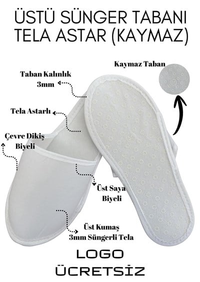 Üst Süngerli Taban Astarlı Ecolüks  Kaymaz Taban Tek Kullanımlık Terlik T007-L-K