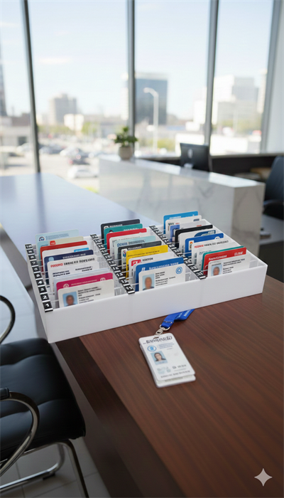 Personel ve Ziyaretçi Kimlik Kartlık- Masaüstü pleksi kart organizer- Kart Düzenleyici 30 Bölmeli Beyaz