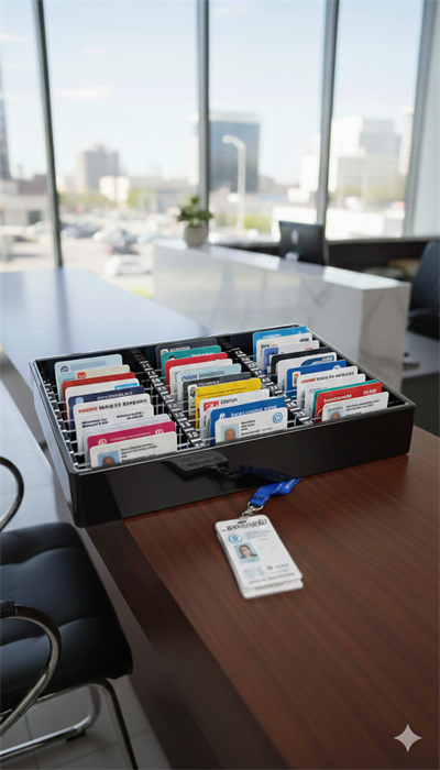 Personel ve Ziyaretçi Kimlik Kartlık- Masaüstü pleksi kart organizer- Kart Düzenleyici 30 Bölmeli Siyah