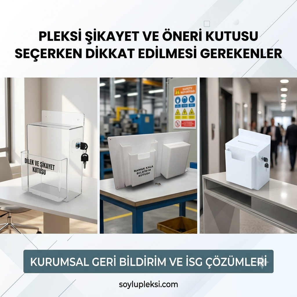 Pleksi şikayet kutusu,dilek ve öneri kutusu ile ramak kala kutusu modelleri yan yana