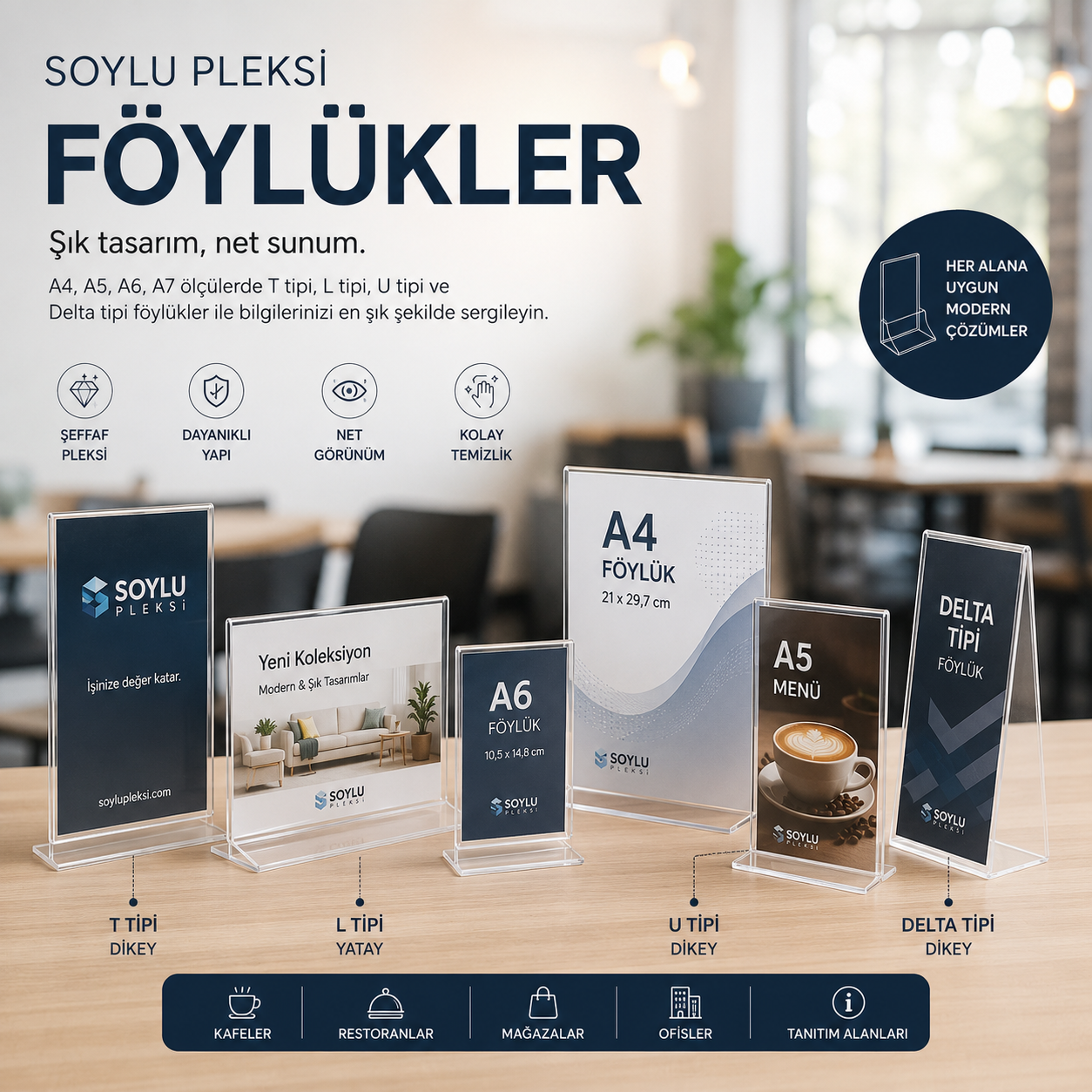 Akrilik föylükler ile menü,fiyat ve broşür sunum çözümleri