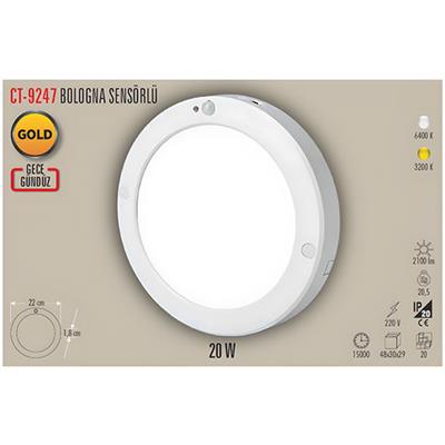 CATA CT-9247G 20W BOLOGNA SENSORLU SIVA USTU LED ARMATUR (GUNISIGI)