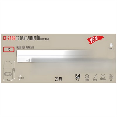 CATACT-2469BCATA CT-2469B 20W T5 LEDLI BANT ARMATUR BEYAZ ISIK