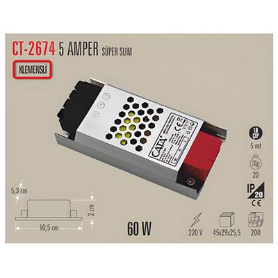 CATA CT-2674 60W 5A SERIT LED TRAFOSU SUPER SLIM FANSIZ