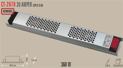 CATA CT-2678 30A LED TRAFOSU 360W SUPER SLIM FANSIZ
