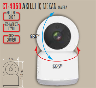 CATA CT-4050 AKILLI KAMERA 360 DERECE DONEBILEN GECE GORUSLU KAMERA