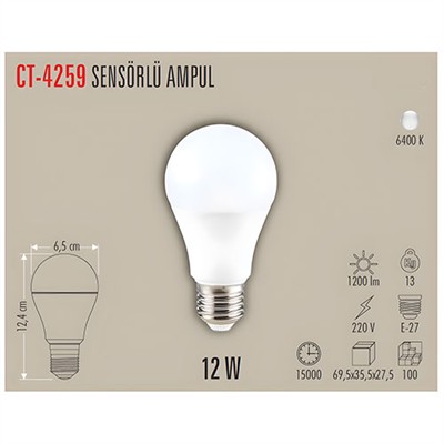 CATA CT-4259 12W SENSORLU LED AMPUL BEYAZ