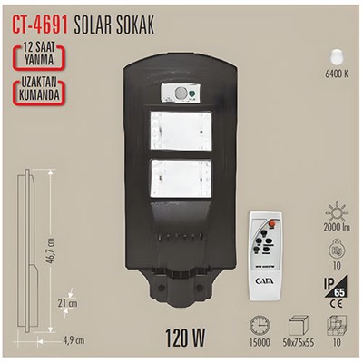 CATA CT-4691 120W SOLAR LED SOKAK ARMATURU BEYAZ