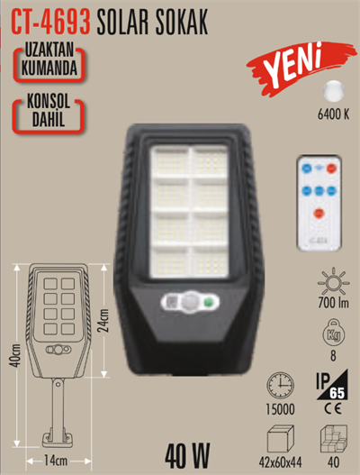 CATA CT-4693 40W SOLAR SOKAK ARMATURU 6400K