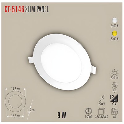 CATA CT-5146B 9W S/A YUVARLAK LED PANEL 6500K BEYAZ