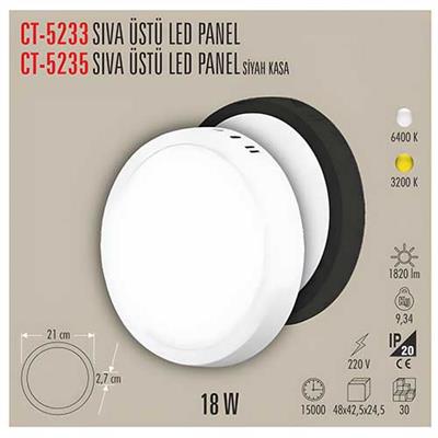 CATA CT-5233B 18W SIVA USTU LED PANEL (YUVARLAK) (BEYAZ)