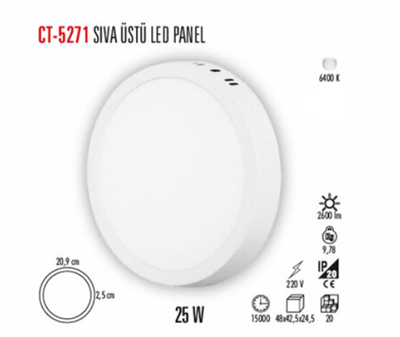 CATA CT-5271B 25W SIVA USTU LED PANEL (YUVARLAK)(BEYAZ)