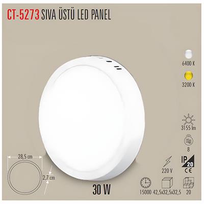 CATA CT-5273B 30W SIVA USTU LED PANEL(YUVARLAK)(BEYAZ)