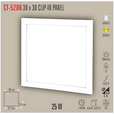 CATA CT-5286B 25W 30X30 KLIPIN LED PANEL SIVA ALTI (BEYAZ)