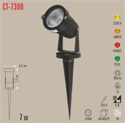 CATA CT-7300G 7W KAZIKLI LED BAHCE ARMATURU GUNISIGI