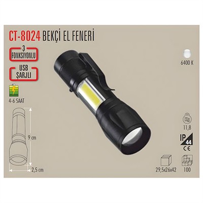 CATA CT-8024 3 FONKSIYONLU SARJLI LEDLI EL FENERI BEYAZ