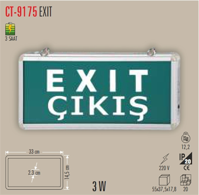 CATA CT-9175 ACIL CIKIS LEVHASI (EXIT) LEDLI SARJLI