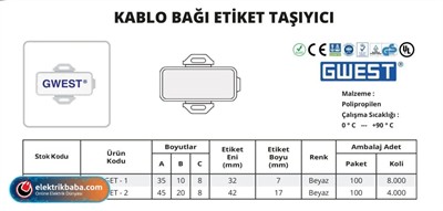 GWEST 1526 10X35mm KABLO ETIKET TASIYICI