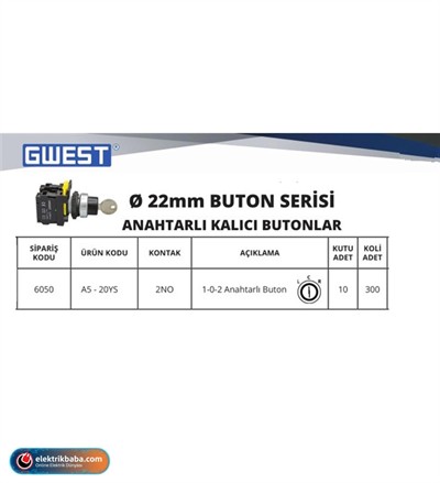GWEST 6050 A5-20YS ( 1-0-2 ) ANAHTARLI BUTON