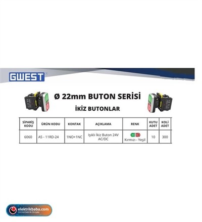 GWEST 6060 A5-11RD-24 24V. LED ISIKLI IKIZ BUTON