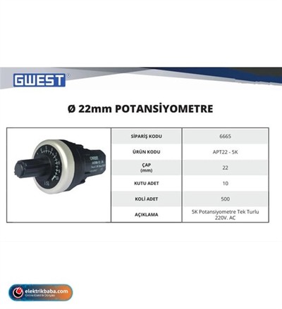 GWEST 6665 APT22-5K TEK TURLU POTANSIYOMETRE
