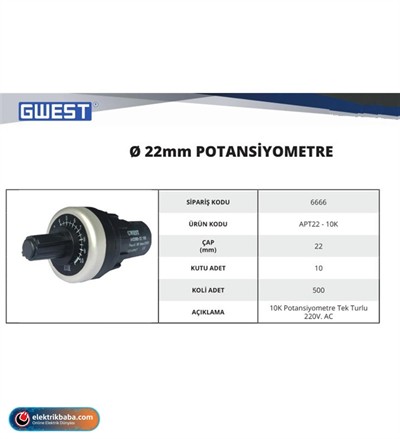 GWEST 6666 APT22-10K 10K TEK TUR POTANSIYOMETRE