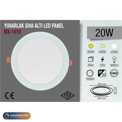 MAXLED MAX-MX-1010B 18W S/A YUVARLAK LED PANEL BEYAZ 6500K