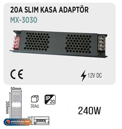 MAXLED MX-3030 20A 240W 12V SLIM LED TRAFOSU