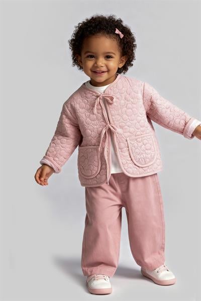 Kız Bebek Müslin-Gabardin Üçlü Takım_Pembe