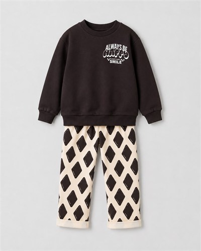 Erkek Çocuk Baskılı Sweatshirt Desenli Pantolon Alt Üst Takım