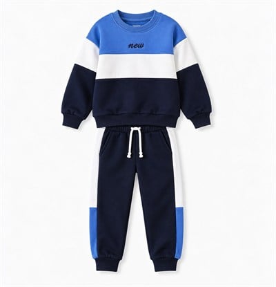 Erkek Çocuk Bisiklet Yaka Renk Bloklu Sweatshirt ve Pantolon Alt Üst Takım