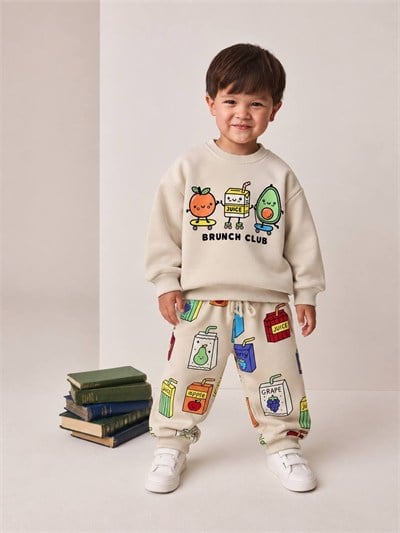 Erkek Çocuk Brunch Club Baskılı Sweatshirt Desenli Jogger Pantolon Alt Üst Takım