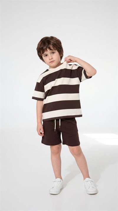 Erkek Çocuk Çizgili Şortlu Takım Yazlık Rahat 2’li Set