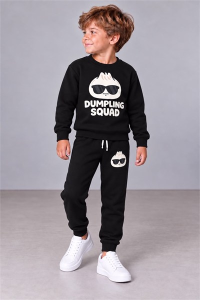 Erkek Çocuk Dumpling Squad Baskılı Bisiklet Yaka Eşofman Alt Üst Takım