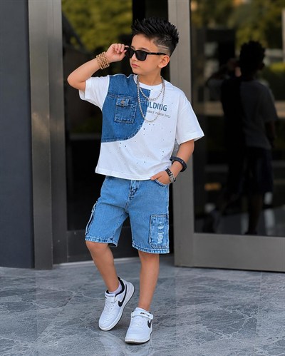 Erkek Çocuk Kot Şortlu Yazlık Takım – Oversize Tişörtlü Cool Kombin
