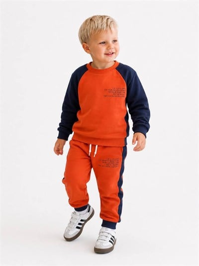 Erkek Çocuk Renk Bloklu Sweatshirt Jogger Pantolon Alt Üst Takım
