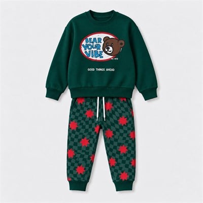 Erkek Çocuk Super Bear Adventure Baskılı Sweatshirt Jogger Pantolon Alt Üst Takım